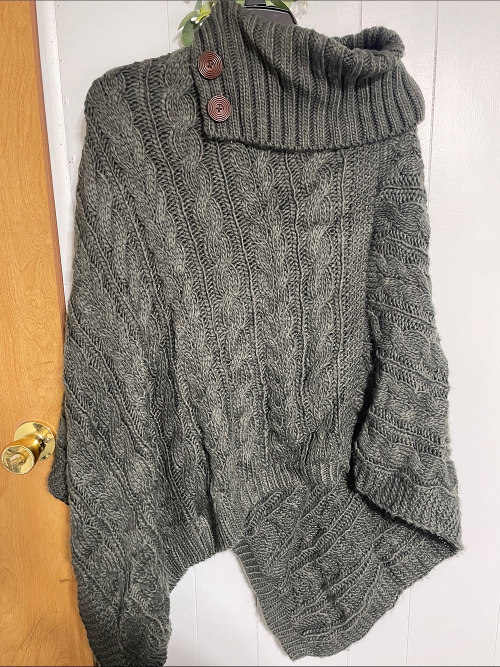 Comfort Cable Knit Poncho Sweater - Charcoal - Picture 3 of 3